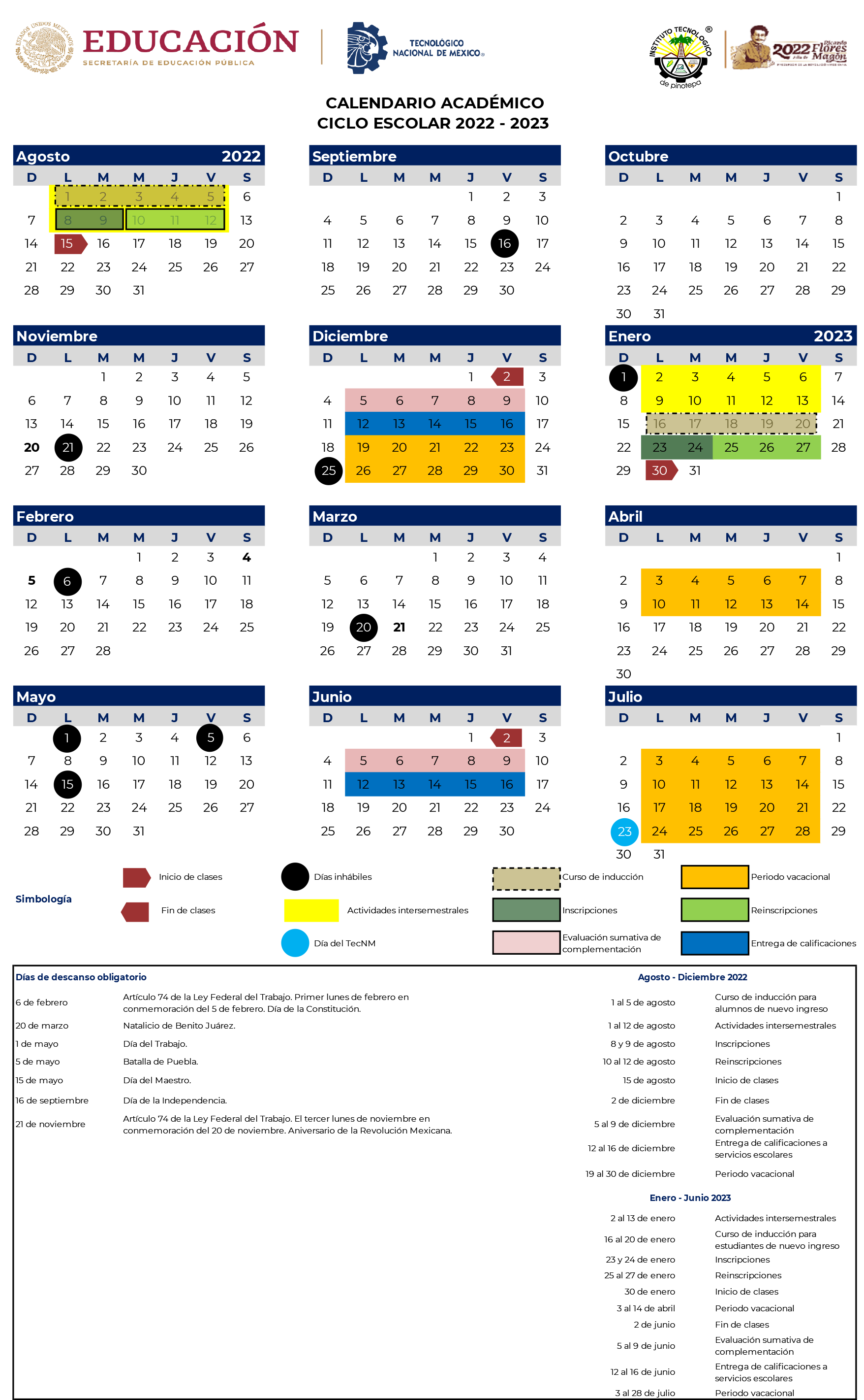 Calendario Escolar Del Tecnm Campus Pinotepa Tecnol Gico